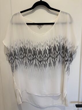 Guess White Sheer Tunic with Black Ombre Print